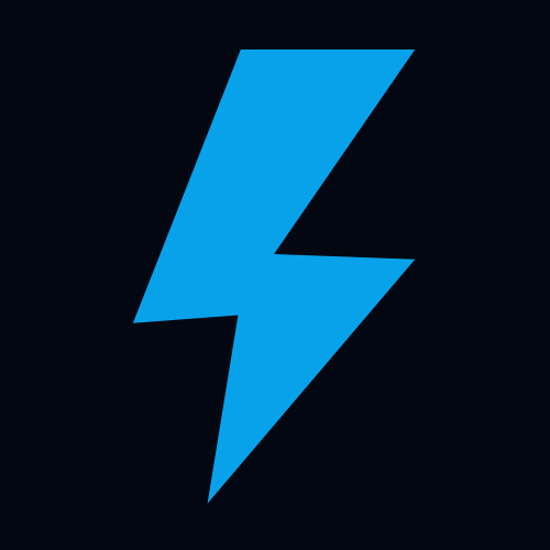 A bright blue lightning bolt graphic on a dark background. The bold, jagged shape stands out sharply, symbolizing energy, speed, or electricity.