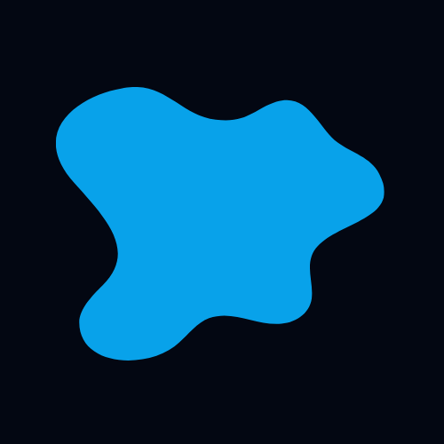 A blue, irregular-shaped blob on a black background. The shape has smooth, curvy edges and resembles an abstract ink splatter or paint blotch.